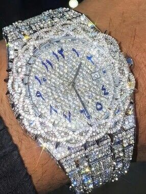 Iced Out Thorn Crown Bezel  Watch w Arabic Numeral Dial Fully Iced Out 45MM